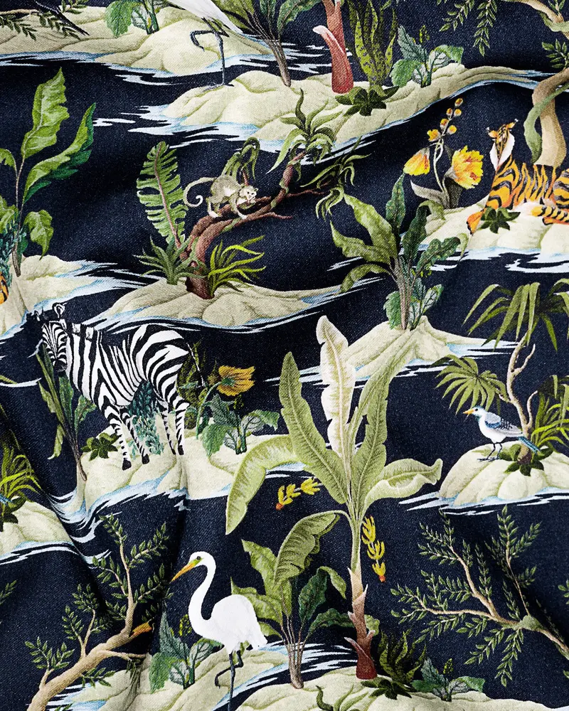 Navy Jungle Art Print Premium Cotton Shirt 2