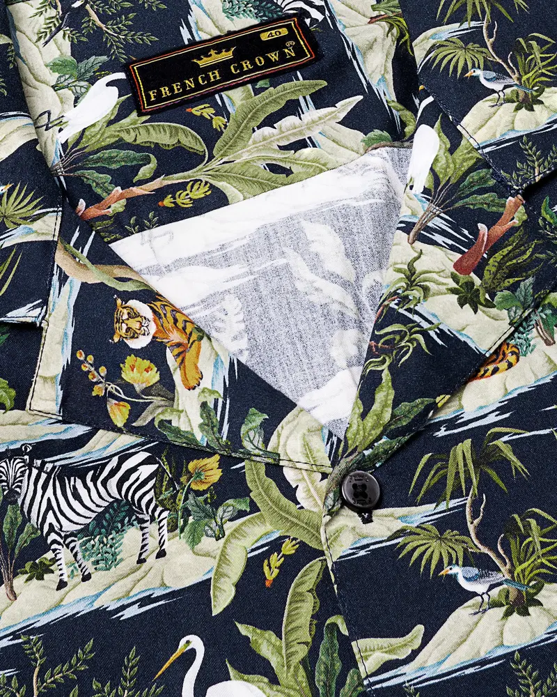 Navy Jungle Art Print Premium Cotton Shirt 3