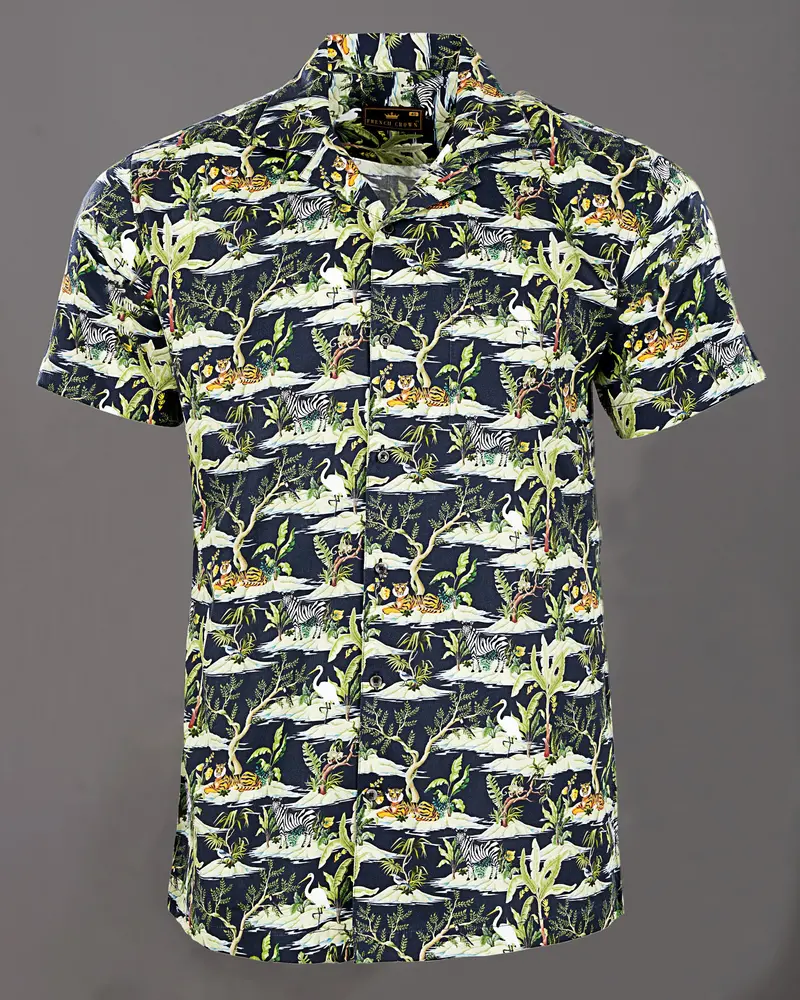 Navy Jungle Art Print Premium Cotton Shirt 5