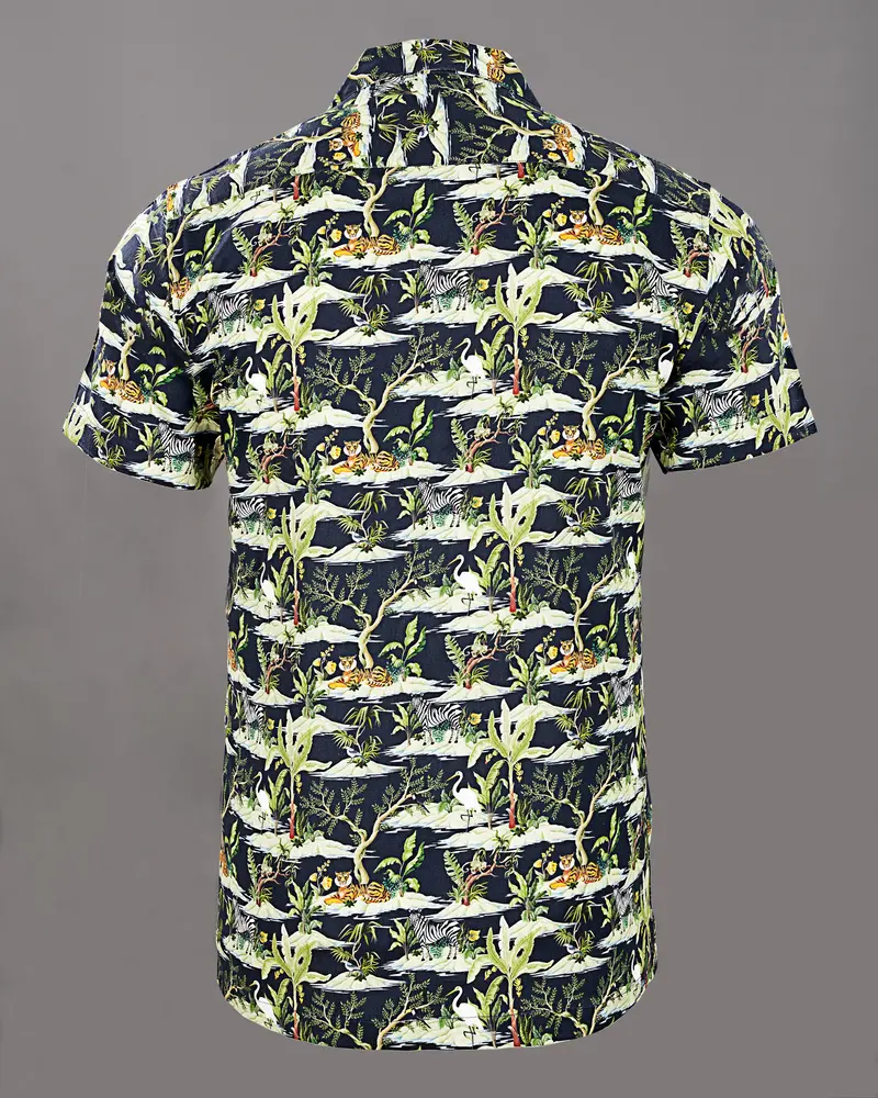 Navy Jungle Art Print Premium Cotton Shirt 6