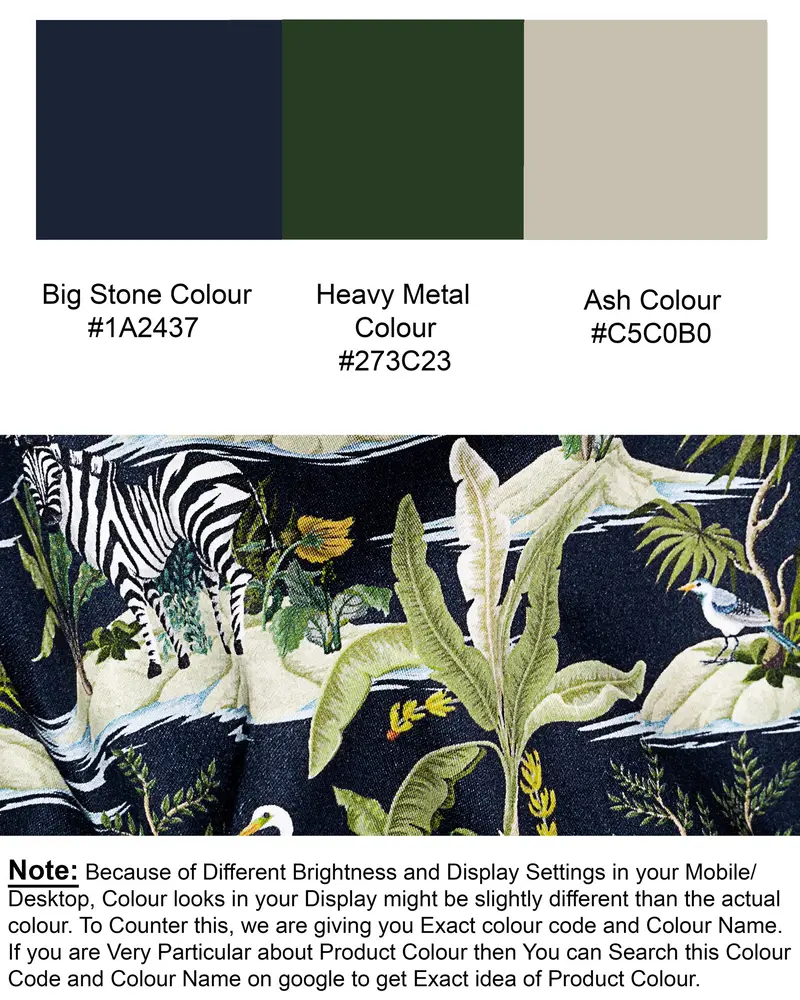 Navy Jungle Art Print Premium Cotton Shirt 8