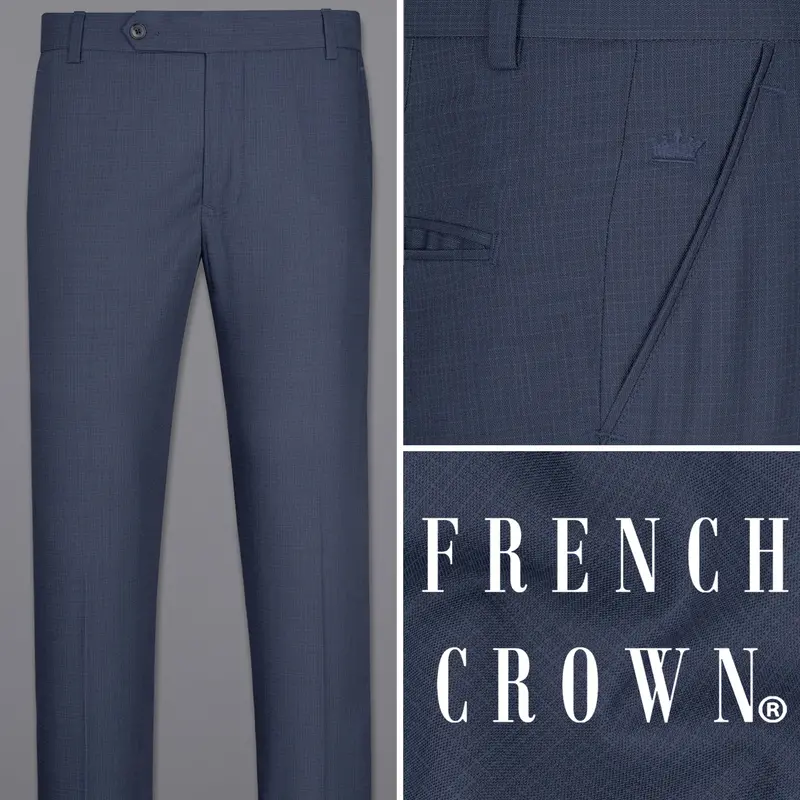 Navy Micro Checkered Formal Pant 1