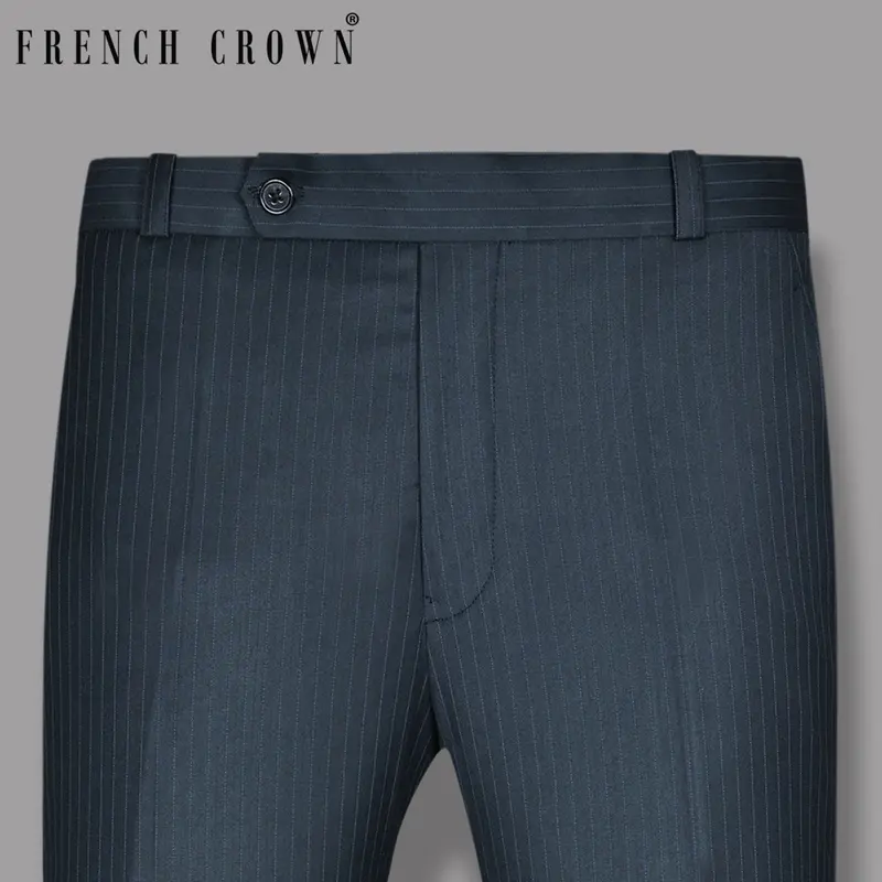 Navy Pinstriped Wool Blend Formal Pant 1