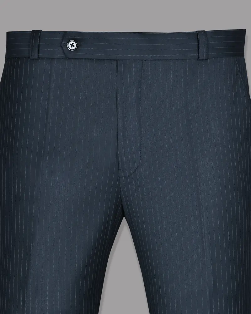 Navy Pinstriped Wool Blend Formal Pant 2