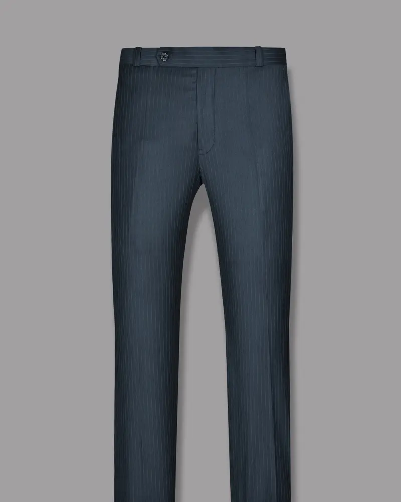 Navy Pinstriped Wool Blend Formal Pant 4