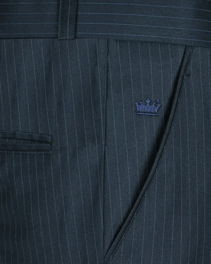 Navy Pinstriped Wool Blend Formal Pant 5