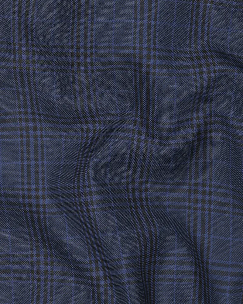 Navy Plaid Wool Blend Waistcoat 3