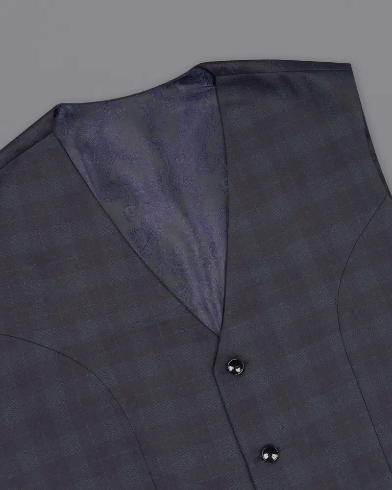 Navy Plaid Wool Rich Waistcoat 4