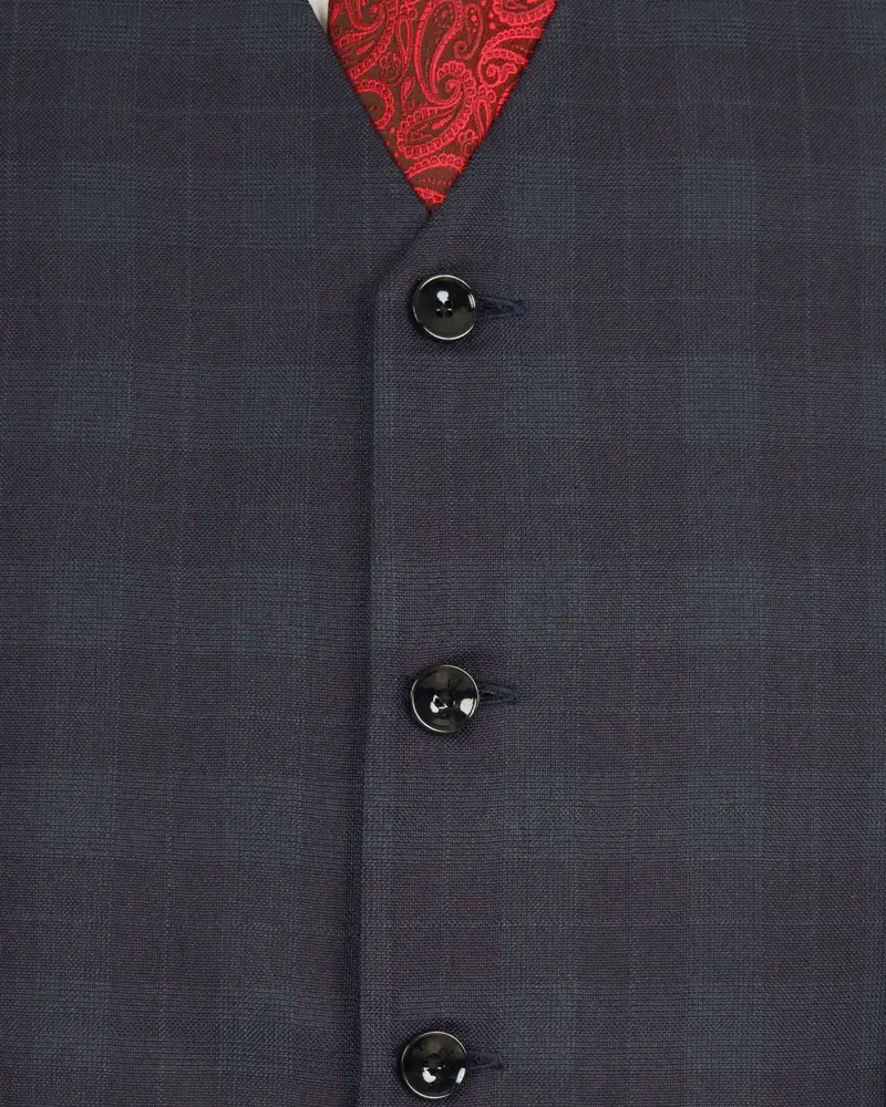 Navy Plaid Wool Rich Waistcoat 5