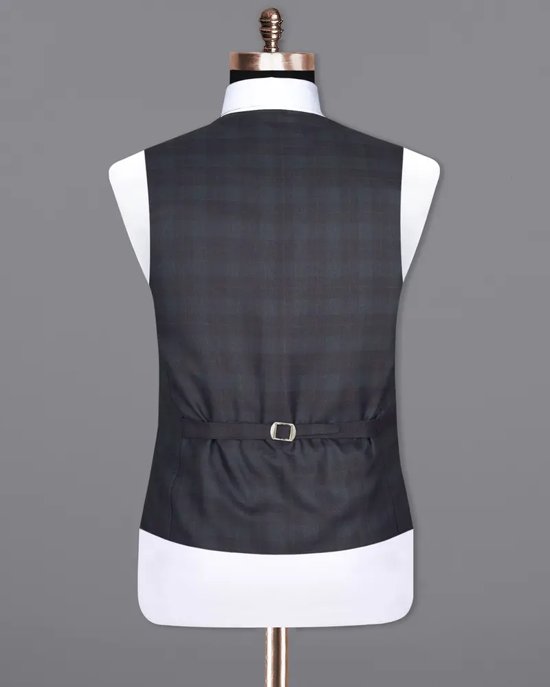 Navy Plaid Wool Rich Waistcoat 6