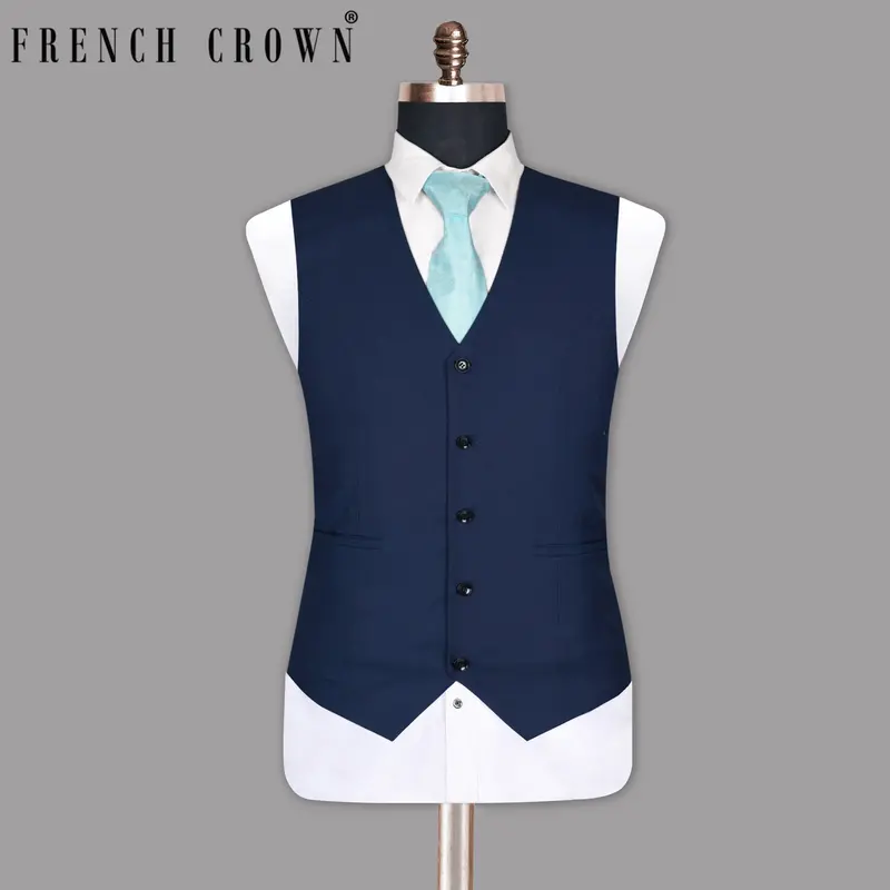 Navy Subtle Checked Waistcoat 1