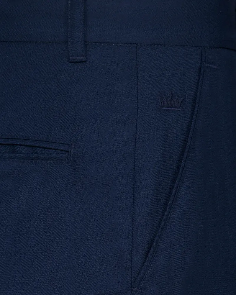 Navy Subtle Checked Wool-Silk Blend Pant 5