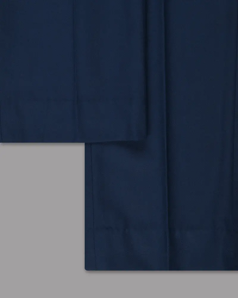 Navy Subtle Checked Wool-Silk Blend Pant 6
