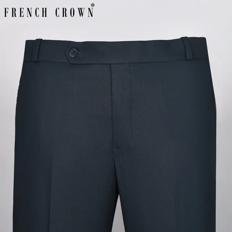 Navy Subtle Pinstriped Premium Cotton Pant 1
