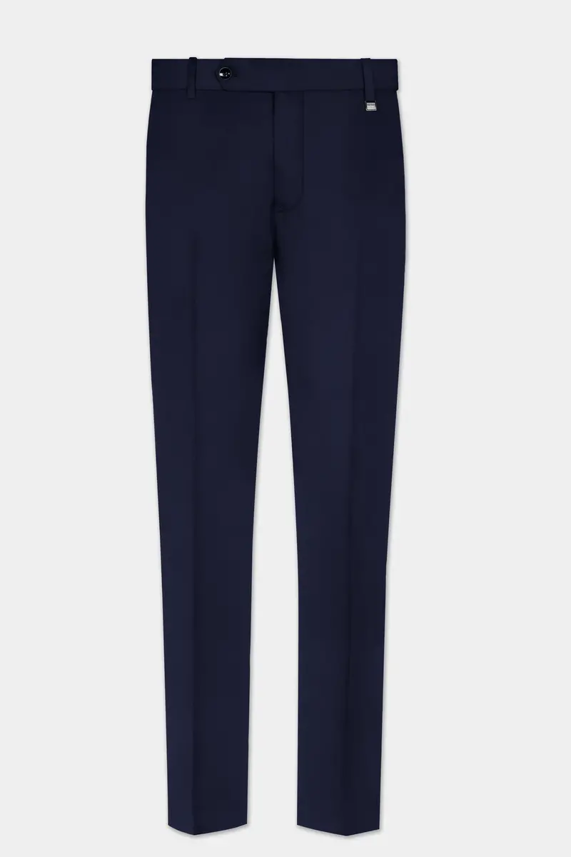 Navy Subtle Sheen Cross Placket Bandhgala/Mandarin Wool-Silk Blend Suit 10