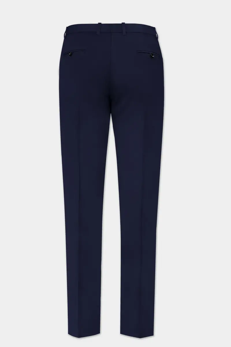 Navy Subtle Sheen Cross Placket Bandhgala/Mandarin Wool-Silk Blend Suit 11