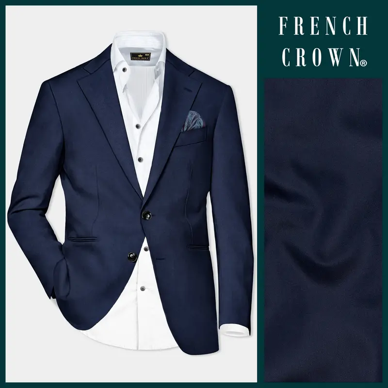 Navy Subtle Sheen Wool Blend Blazer 1