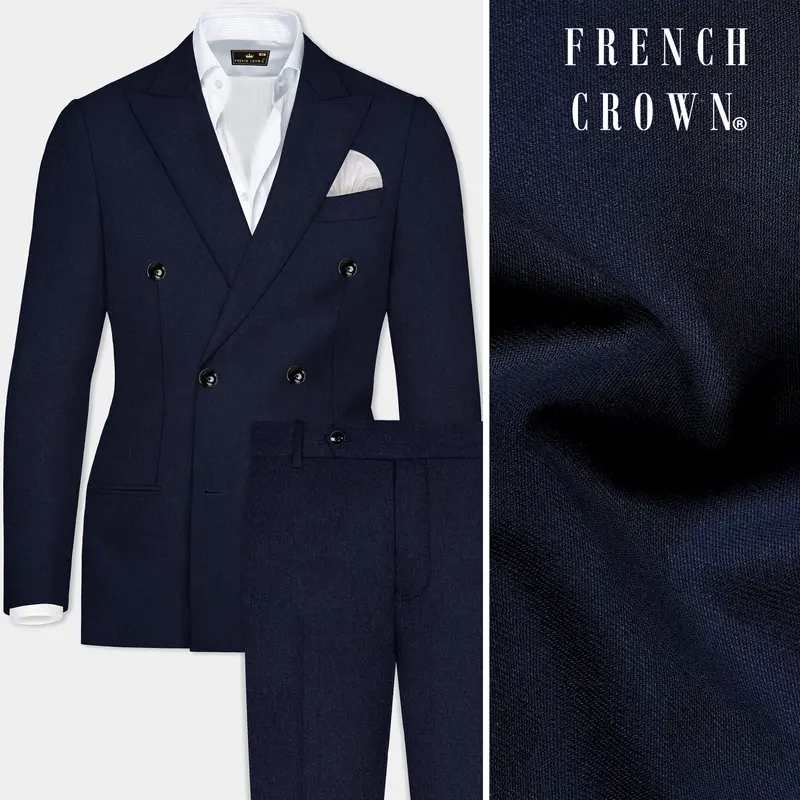 Navy Subtle Sheen Wool Blend Double Breasted Suit 1