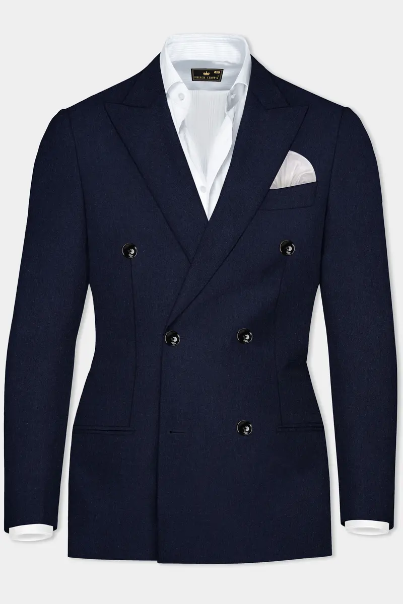 Navy Subtle Sheen Wool Blend Double Breasted Suit 10
