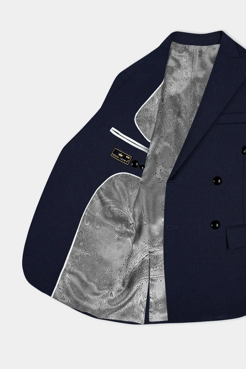 Navy Subtle Sheen Wool Blend Double Breasted Suit 12