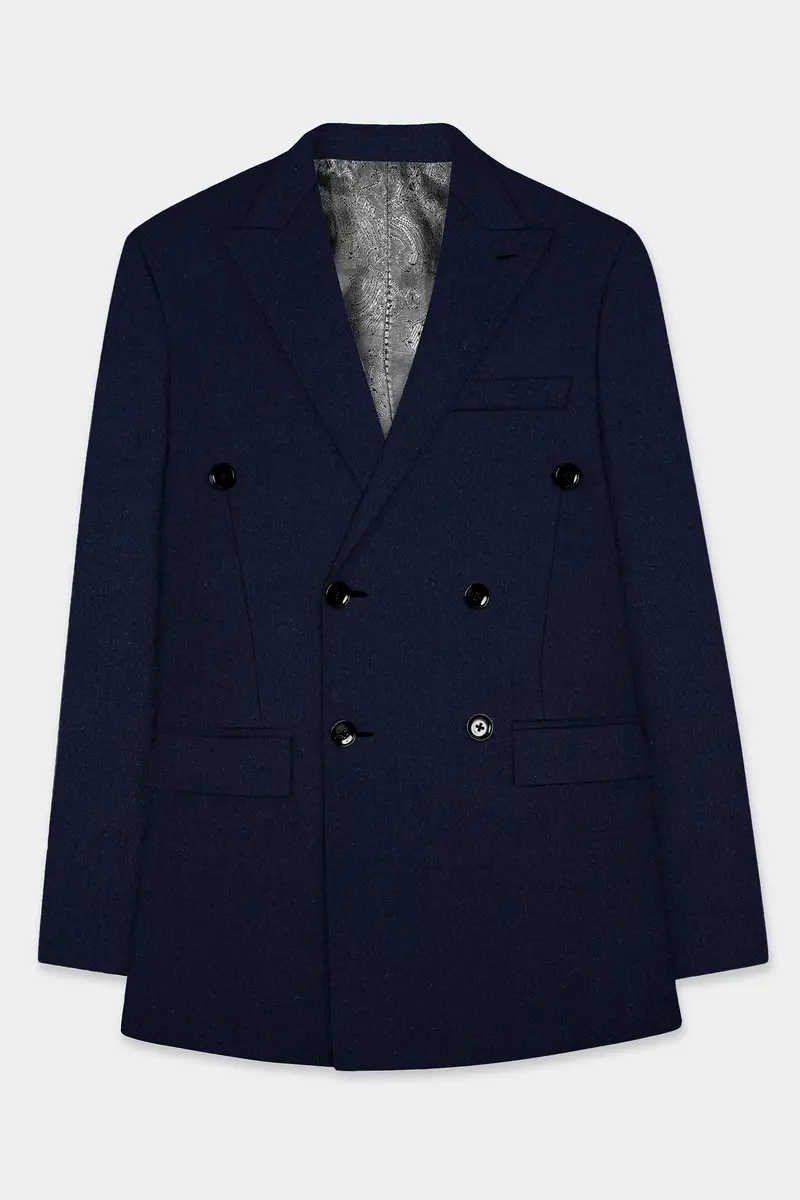 Navy Subtle Sheen Wool Blend Double Breasted Suit 14