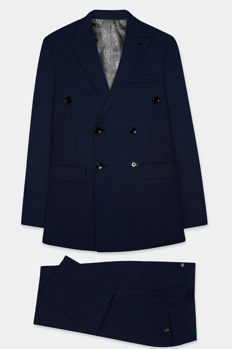 Navy Subtle Sheen Wool Blend Double Breasted Suit 17
