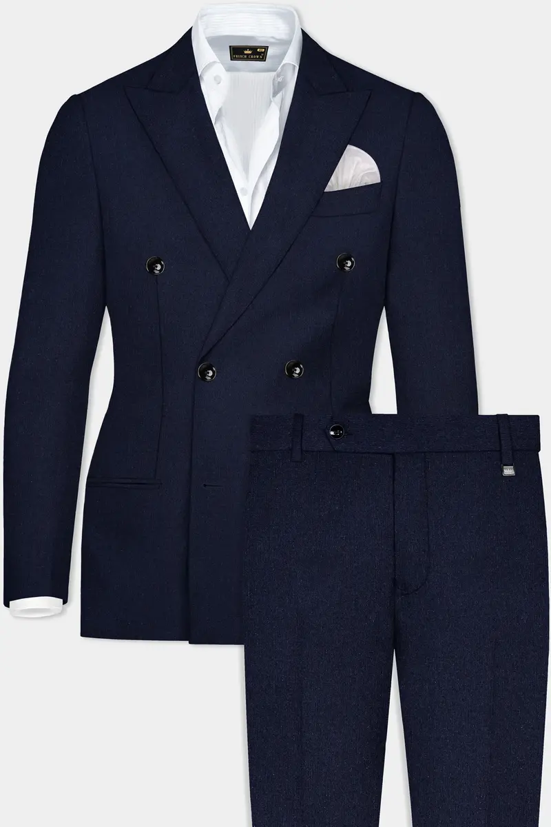 Navy Subtle Sheen Wool Blend Double Breasted Suit 2