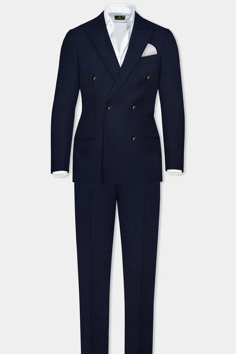 Navy Subtle Sheen Wool Blend Double Breasted Suit 4
