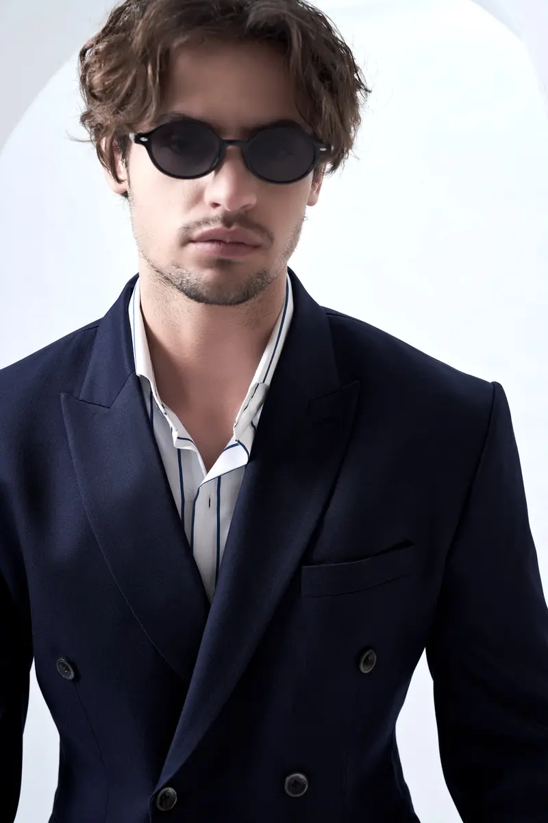Navy Subtle Sheen Wool Blend Double Breasted Suit 5