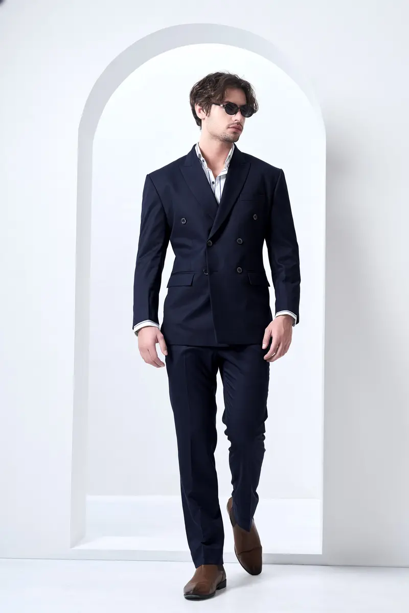 Navy Subtle Sheen Wool Blend Double Breasted Suit 6