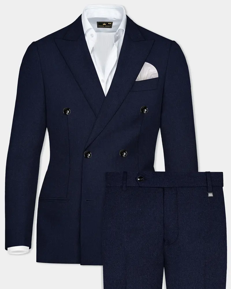 Navy Subtle Sheen Wool Blend Double Breasted Suit 8