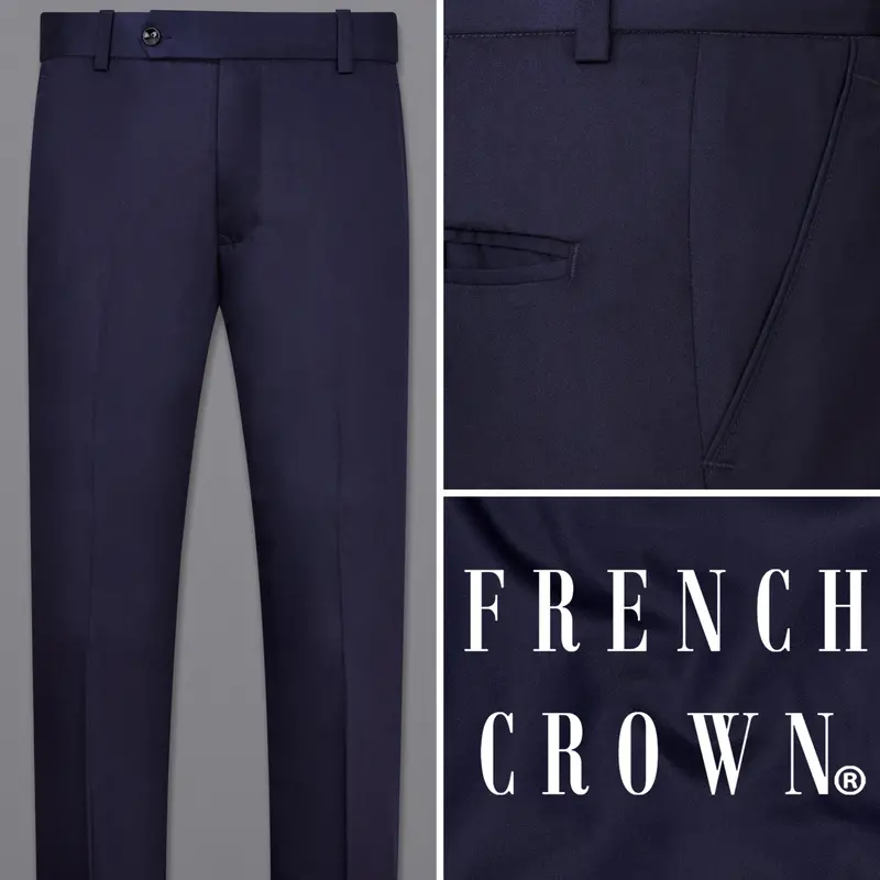 Navy Subtle Sheen Wool-Silk Blend Pant 1