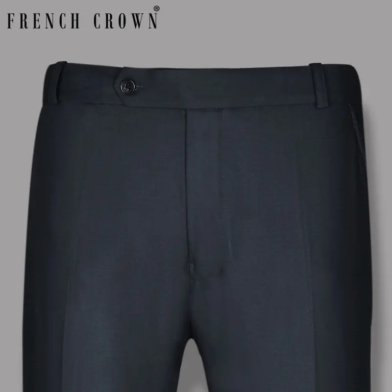 Navy Subtle Textured Wool Blend Formal Pant 1