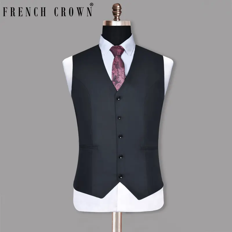Navy Subtle Textured Wool Blend Waistcoat 1