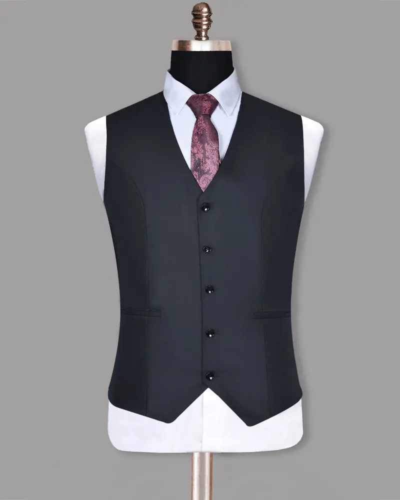 Navy Subtle Textured Wool Blend Waistcoat 2