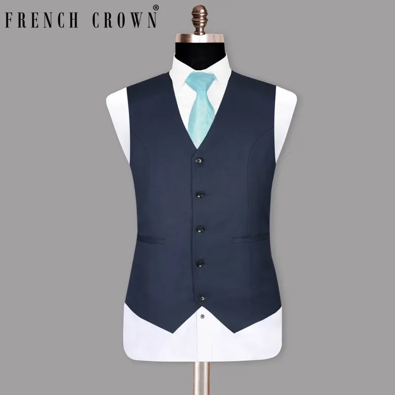 Navy Subtle Textured Wool Rich Waistcoat 1
