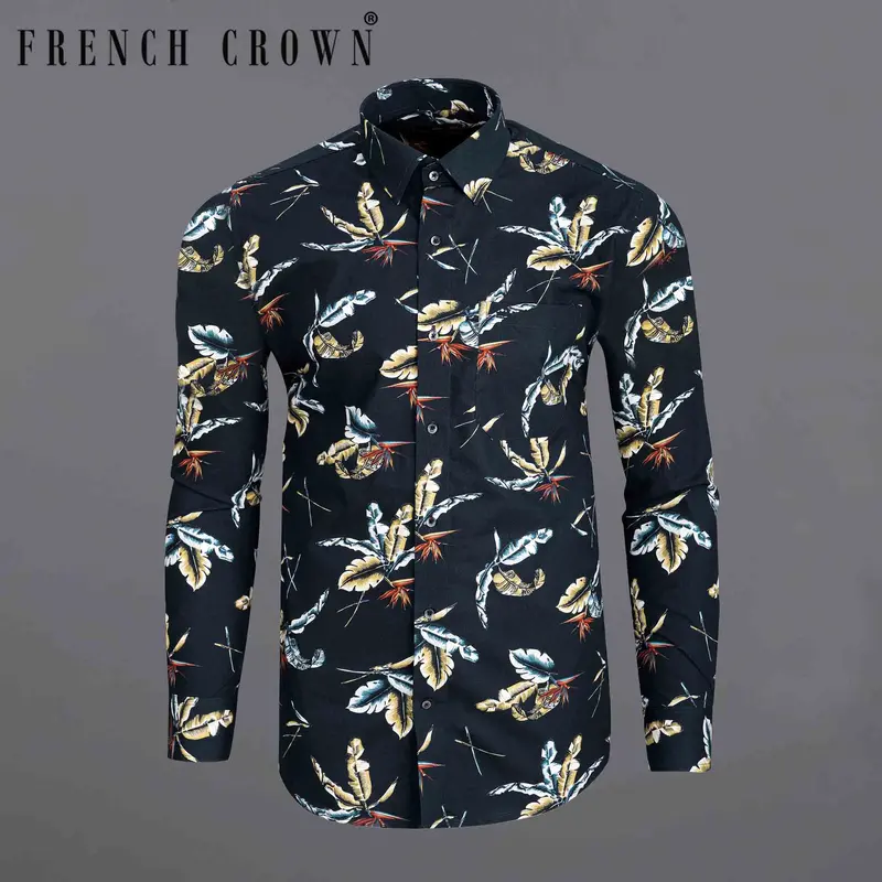 Navy Tropical Print Twill Shirt 1