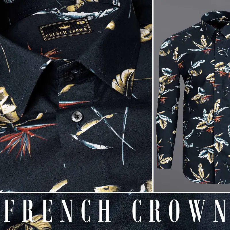 Navy Tropical Print Twill Shirt 10