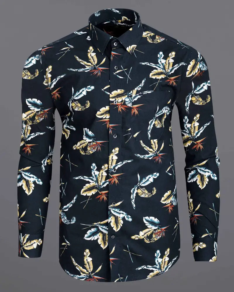 Navy Tropical Print Twill Shirt 2