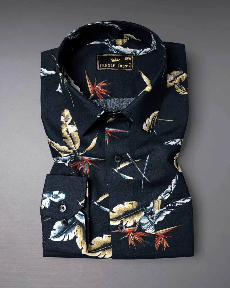 Navy Tropical Print Twill Shirt 4