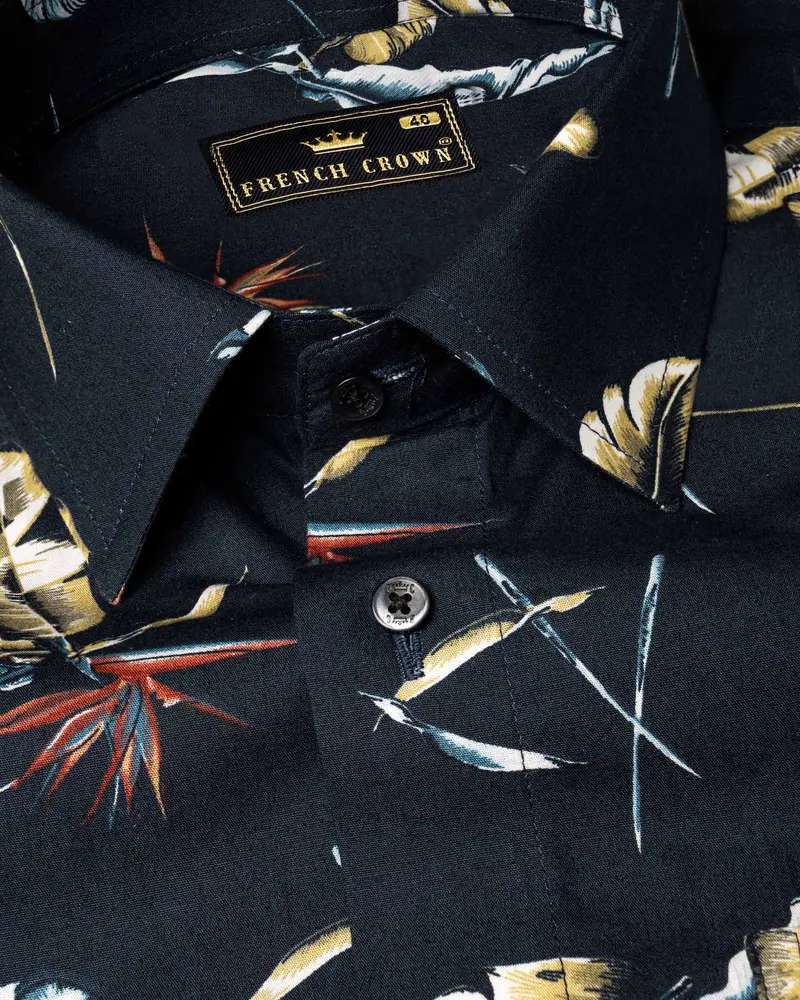 Navy Tropical Print Twill Shirt 5