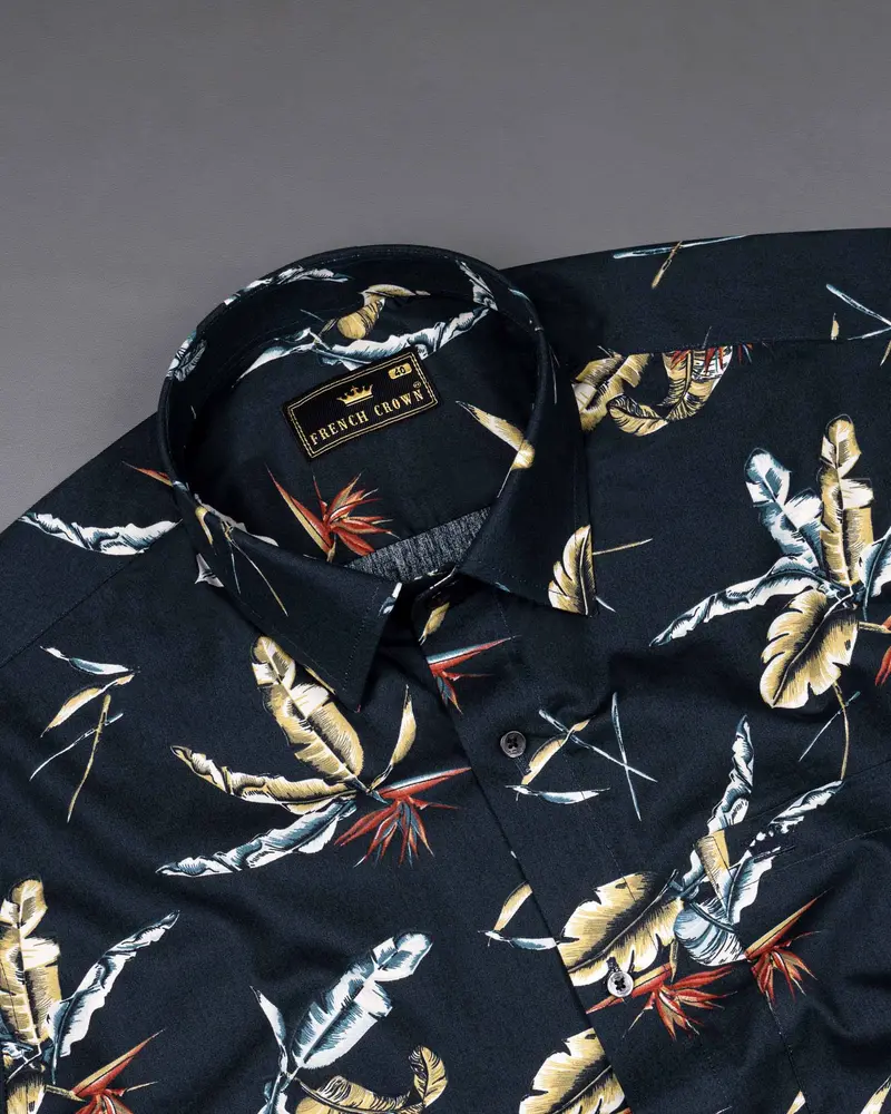 Navy Tropical Print Twill Shirt 6