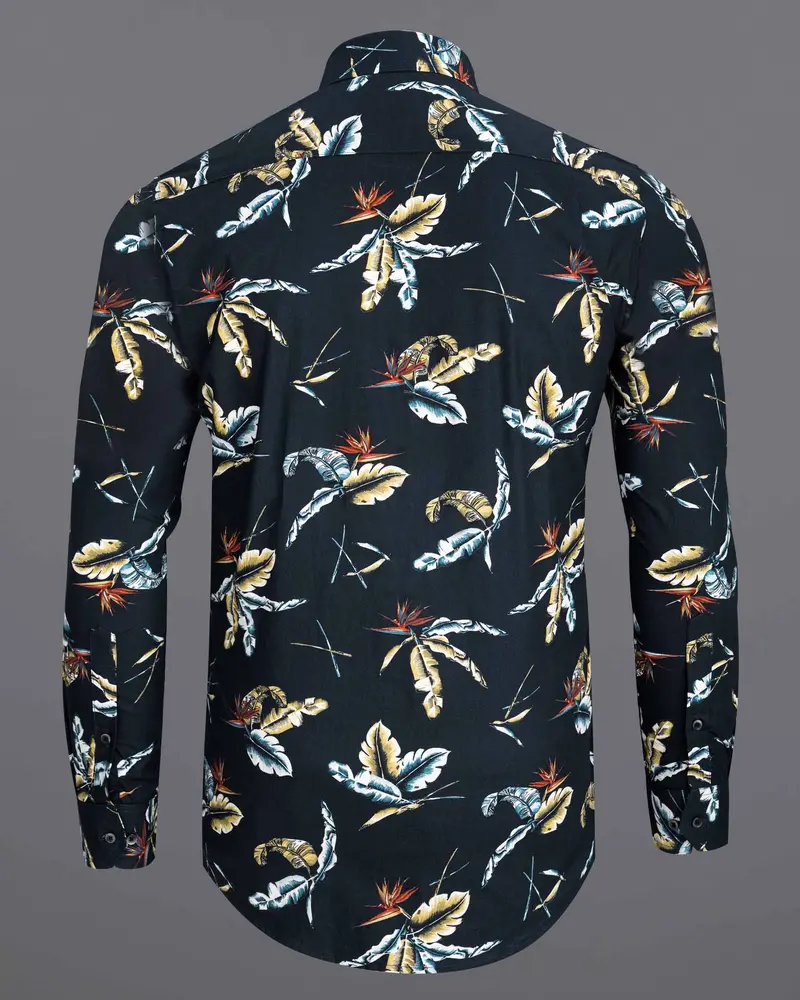 Navy Tropical Print Twill Shirt 7