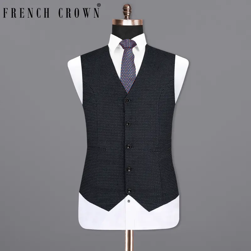 Navy Velvet Corduroy Box Patterned Sports Waistcoat 1