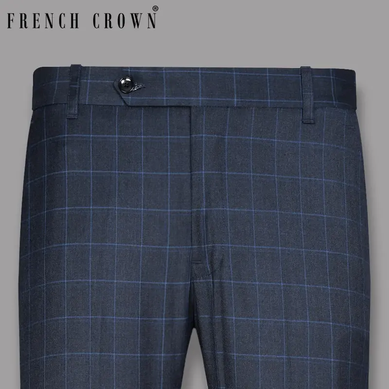 Navy Windowpane Wool Rich Pant 1
