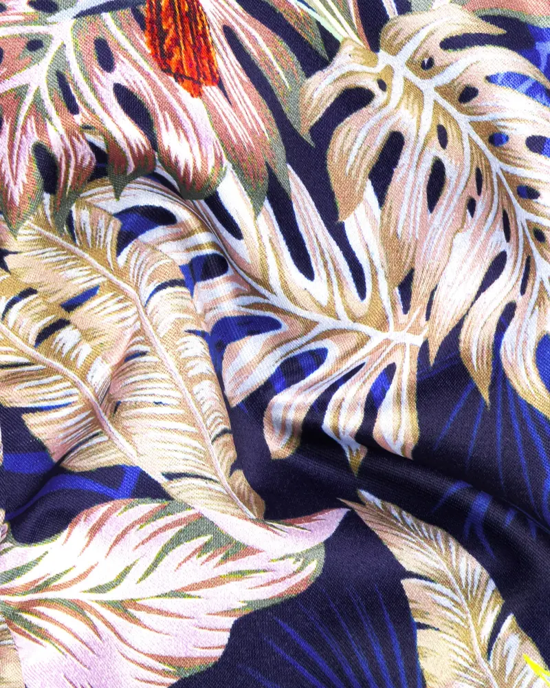 Navy With Colourful Leaves And Parrot Printed Designer Waistcoat 3