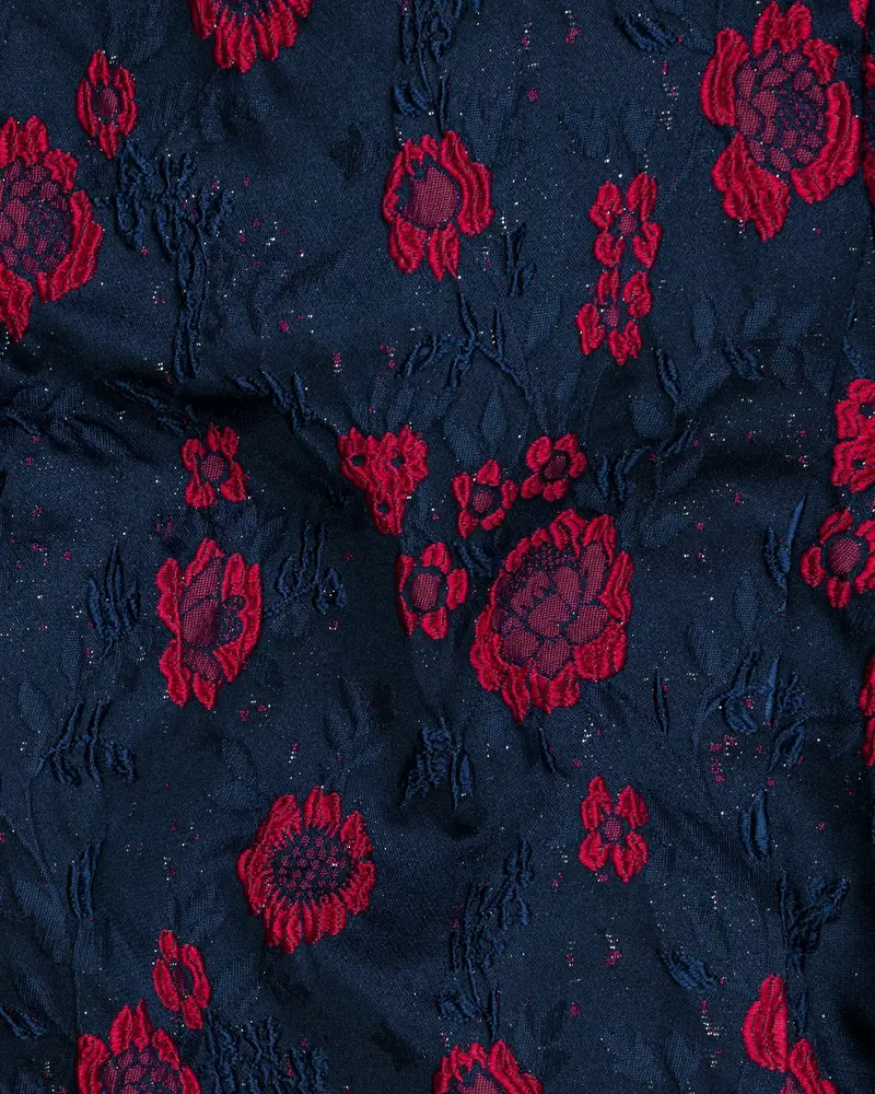 Navy With Red Flower Jacquard Patterned Designer Waistcoat 3