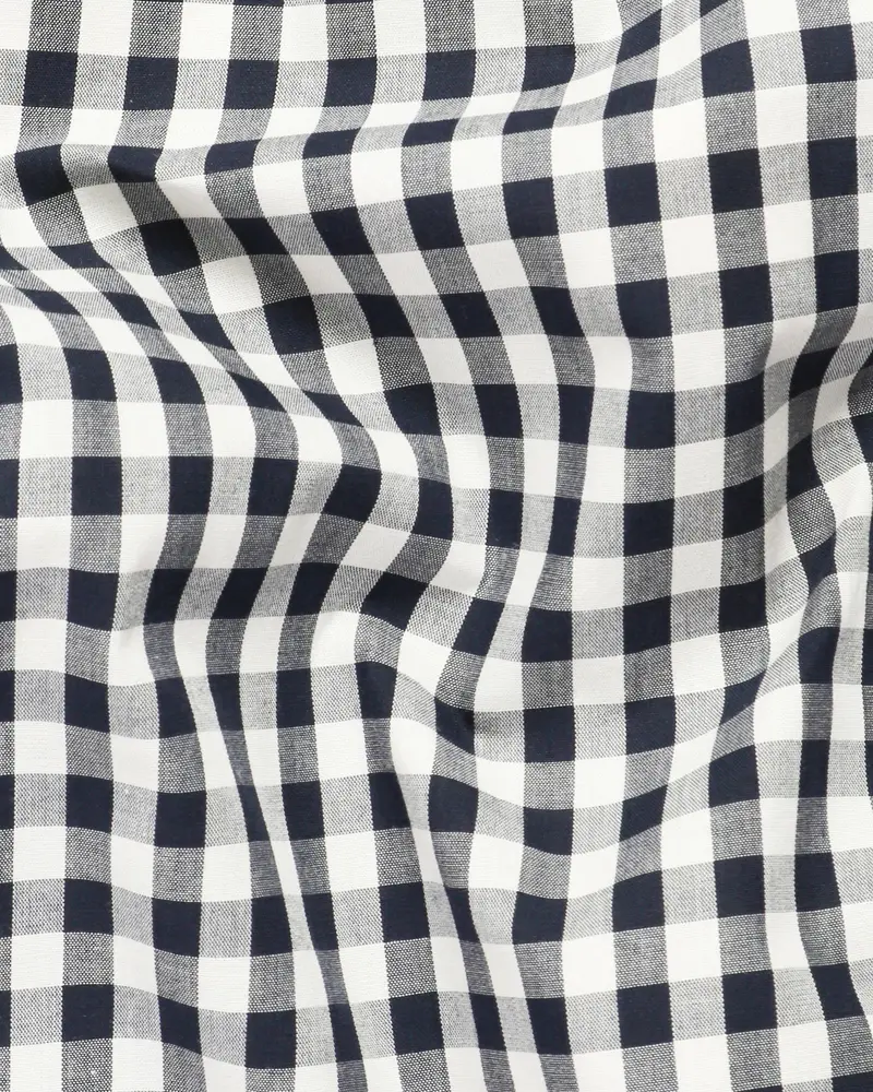 Navy With White Checked Kurta Style Premium Cotton Shirt 2