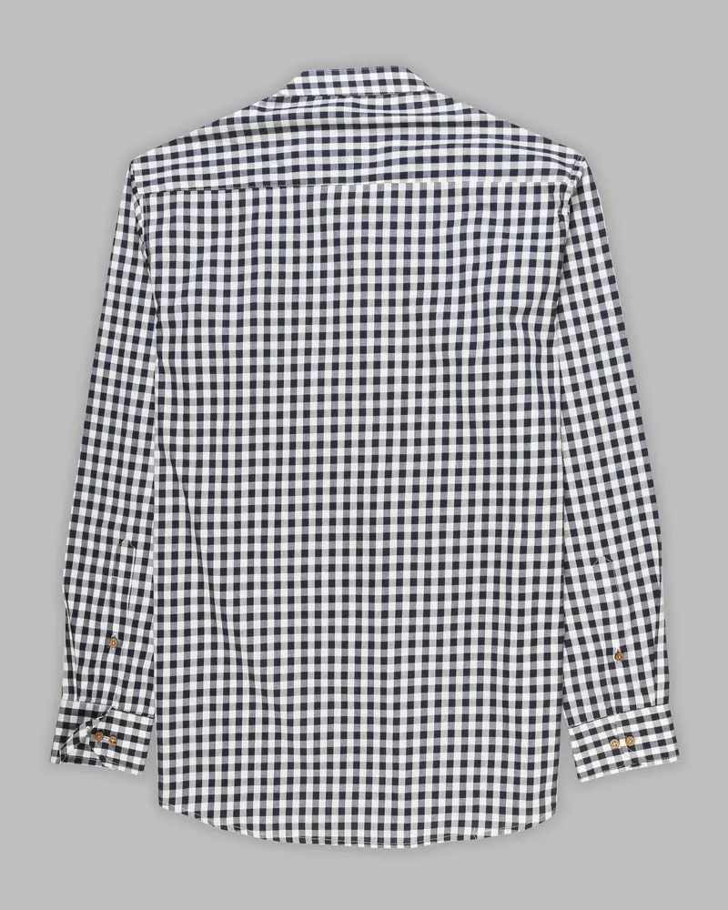 Navy With White Checked Kurta Style Premium Cotton Shirt 6