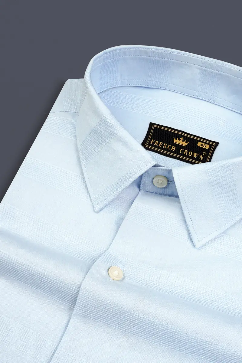 Nebula Blue Striped Dobby Textured Premium Giza Cotton Shirt 1